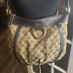 Gucci Tan and Brown Monogram Shoulder Bag